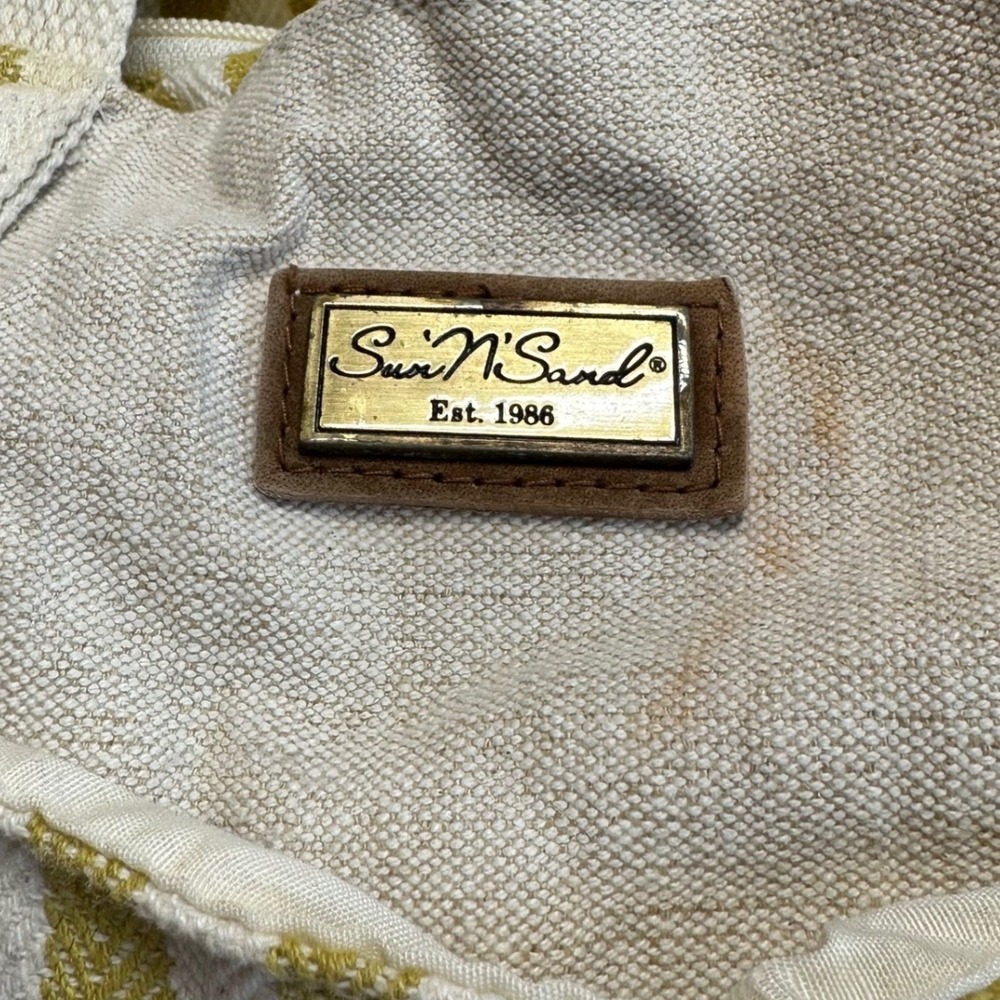 Sun‎ N Sand Tote Bag Womens Large Yellow Striped Canvas Multi-Pocket Beach - Picture 5 of 8